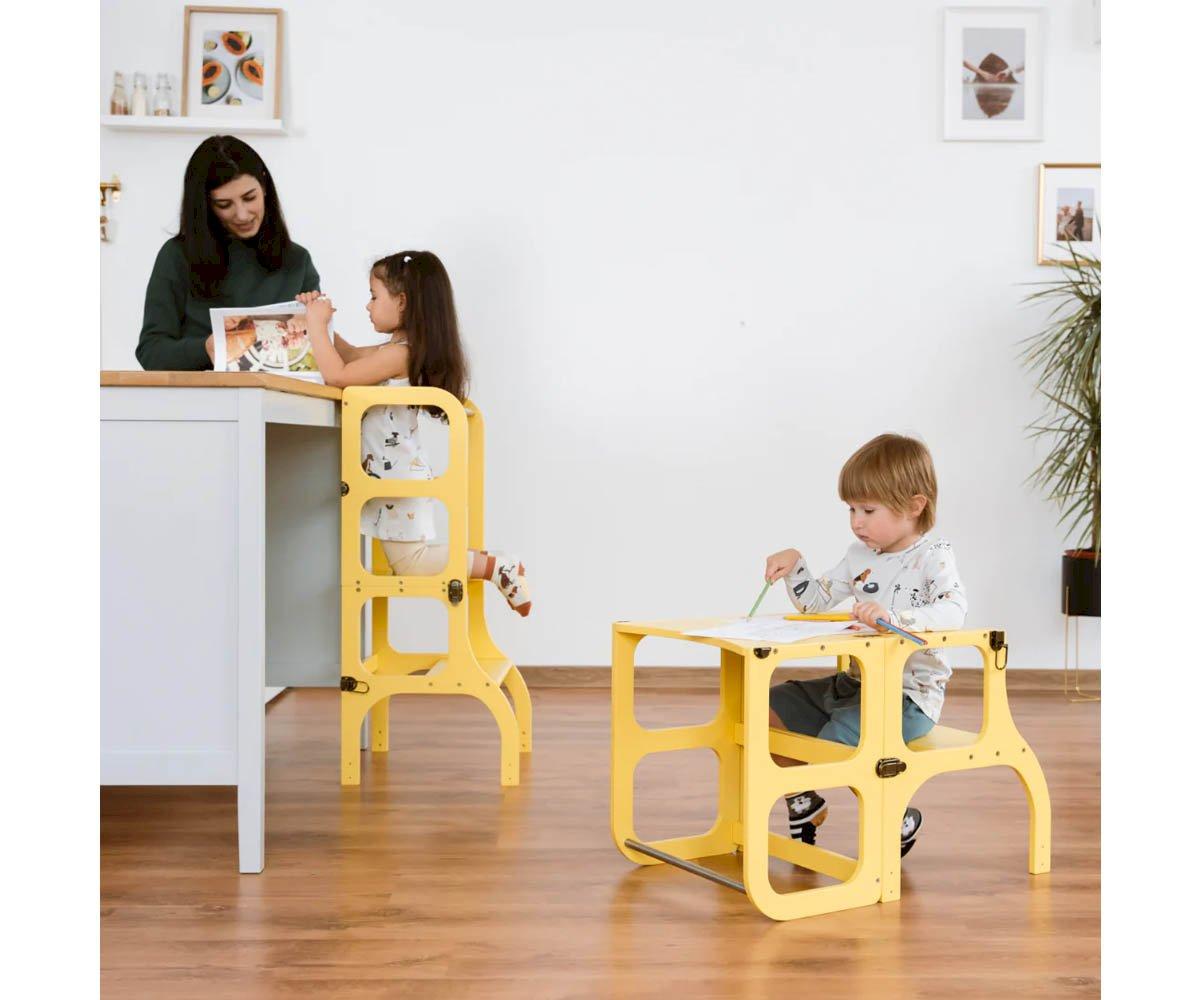 Table et Chaise Montessori Learning Tower Jaune/Argent - Tutete