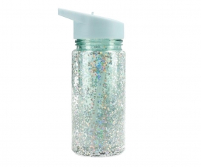 Garrafa com palhinha de plstico Glitter Stars Turquoise Personalizada